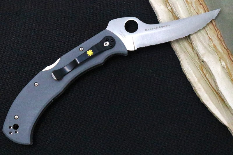 Spyderco Massad Ayoob SPRINT RUN - Grey G-10 / Satin Serrated CPM-CruWear Blade C60GSGY