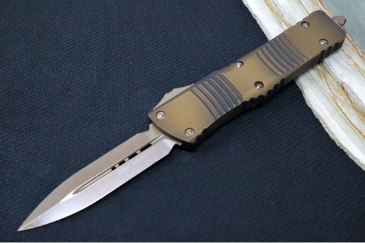 Microtech Combat Troodon OTF Signature Series - Bronzed Apocalyptic Standard Blade / Dagger Style / Antique Bronzed Handle / Bronzed Hardware - 142-13APABS