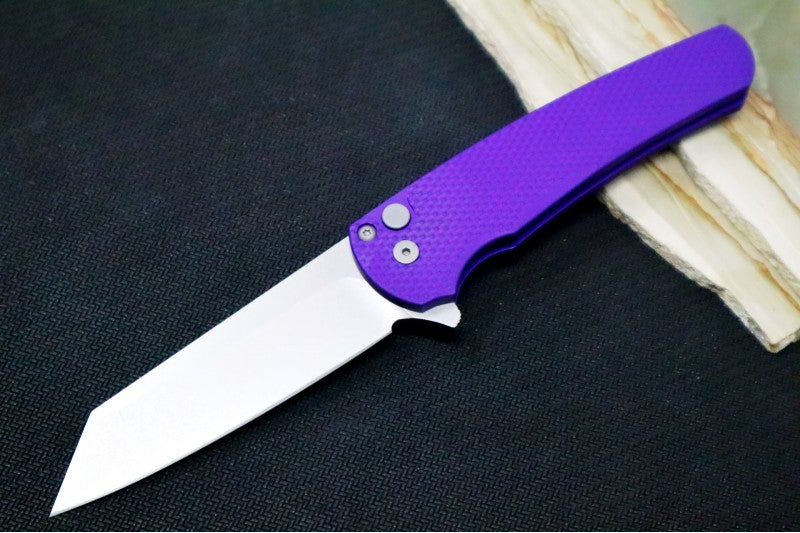 Pro Tech Malibu - Reverse Tanto / Stonewash 20CV blade / Purple Textured Aluminum Handle 5205-PURP