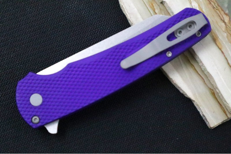 Pro Tech Malibu - Reverse Tanto / Stonewash 20CV blade / Purple Textured Aluminum Handle 5205-PURP