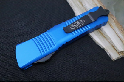 Microtech Combat Troodon OTF - Black Finish / Dagger Blade / Blue Anodized Aluminum Handle 142-1BL