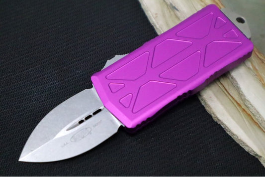 Microtech Exocet OTF - Stonewash Finish / Dagger Blade / Violet Handle - 157-10VI