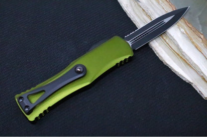 Microtech Hera OTF - Double Edge / Black Blade with Full Serrate / OD Green Aluminum Handle 702-3OD
