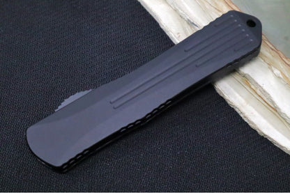 Heretic Knives Manticore E OTF - Black DLC Finish / Bowie Blade / Black Anodized Aluminum & Purple Camo Carbon Fiber Handle H026B-6A-PUCF