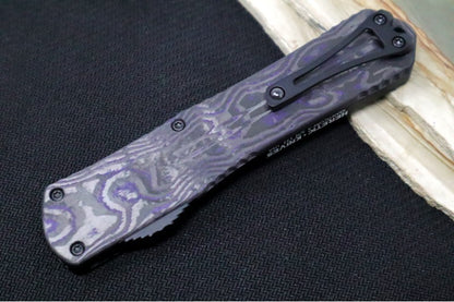Heretic Knives Manticore X OTF - DLC Black Finish / Recurve Blade / Purple Camo Carbon Fiber & Black Aluminum Handle H033-6A-PUCF