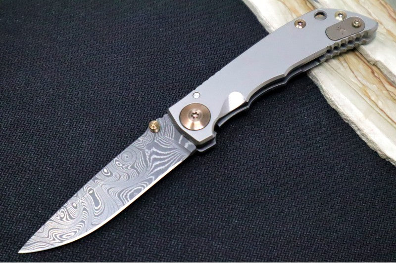 Spartan Blades HARSEY Titanium Folder 3.25 - Drop Point Blade / Damascus / Stonewashed Titanium Handle & Bronzed Ano Accents SF10DMBZ - Northwest Knives