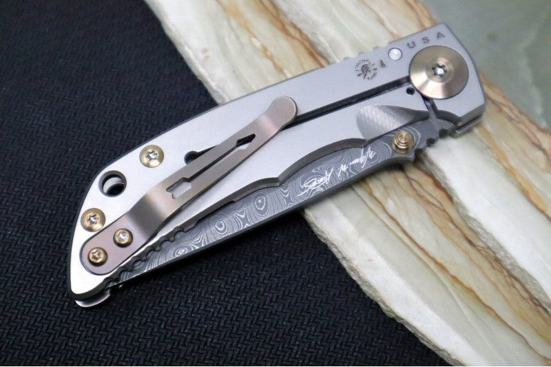 Spartan Blades HARSEY Titanium Folder 3.25 - Drop Point Blade / Damascus / Stonewashed Titanium Handle & Bronzed Ano Accents SF10DMBZ