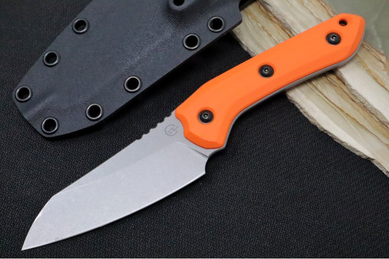 Schwarz Designs Overland - Orange G-10 Handle / Magnacut Blade / Stonewash Finish / Black Kydex Sheath