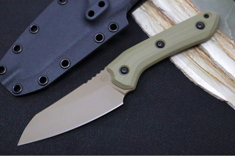 Schwarz Designs Overland - OD Green G-10 Handle / Magnacut Blade / Coyote Tan Cerakote Finish / Black Kydex Sheath