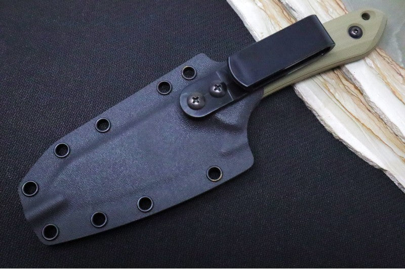Schwarz Designs Overland - OD Green G-10 Handle / Magnacut Blade / Coyote Tan Cerakote Finish / Black Kydex Sheath