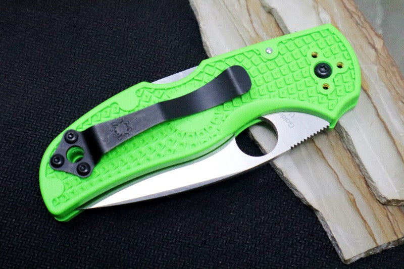 Spyderco Native 5 - Green FRN Handle / LC200N Steel / Full Serrated Leaf Shaped Blade C41SGR5 - Northwest Knives