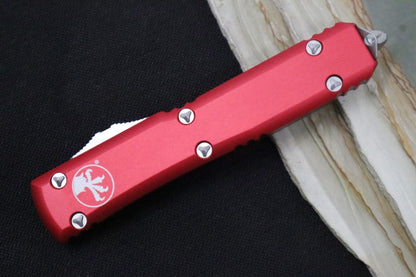 Microtech Ultratech OTF - Satin Finish / Dagger Blade with Full Serrate / Red Handle 122-6RD
