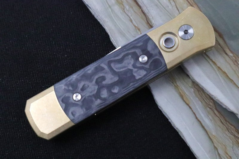 Stonewashed Bronze Aluminum Handle With Camo Fat Carbon Inlays  | Norhtwest Knives