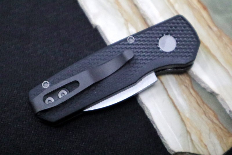 Pro Tech Runt Auto - Black Textured Aluminum Handle / Stonewashed Wharncliffe Blade / Magnacut Steel R5305