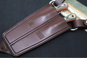 Tops Muley Combo (Skinner & Saw) - 154CM Steel / Tan & Black G-10 Handle with Orange G-10 Liners / Brown Leather Sheath MCMB-01 - Northwest Knives