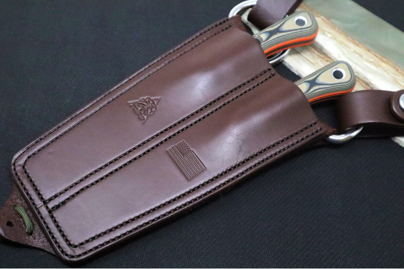 Tops Muley Combo (Skinner & Saw) - 154CM Steel / Tan & Black G-10 Handle with Orange G-10 Liners / Brown Leather Sheath MCMB-01 - Northwest Knives