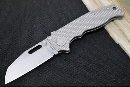 Demko Knives AD 20.5 - Textured Titanium Handle / Stonewashed Shark foot Blade / CPM-3V Steel