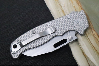 Demko Knives AD 20.5 - Textured Titanium Handle / Stonewashed Shark foot Blade / CPM-3V Steel
