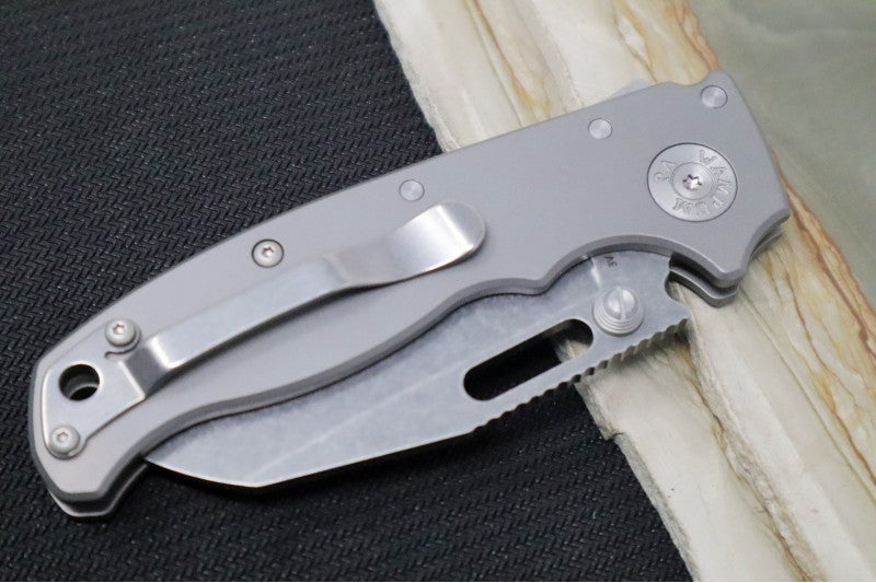 Demko Knives AD 20.5 - Smooth Titanium Handle / Stonewashed Shark foot Blade / CPM-3V Steel