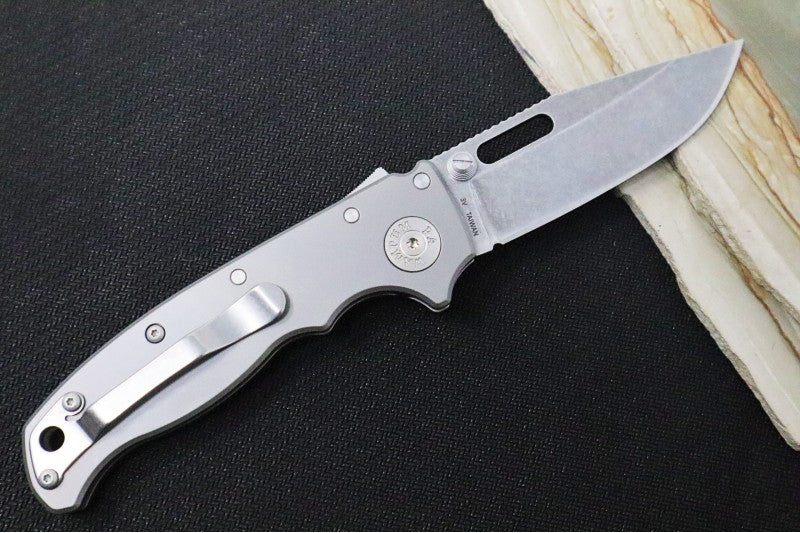Demko Knives AD 20.5 - Smooth Titanium Handle / Stonewashed Clip Point Blade / CPM-3V Steel