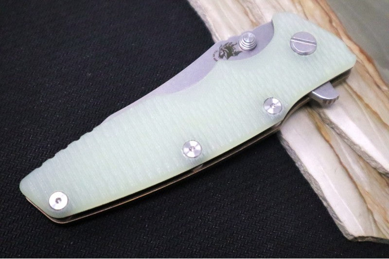 Rick Hinderer Knives Eklipse 3.5" - Spearpoint - Stonewashed Bronzed Frame - Jade G-10