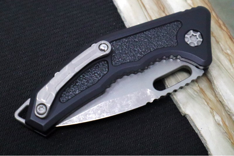 Heretic Knives Medusa Auto - Tanto Style / Black Handle / Battleworn Finished Blade and Hardware H011-5A