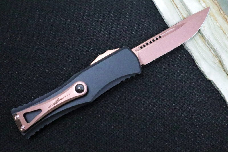 Microtech Hera Signature Series OTF - Single Edge Style / PVD Rose Gold Finish / Black Aluminum Handle 703-1PVDRGS