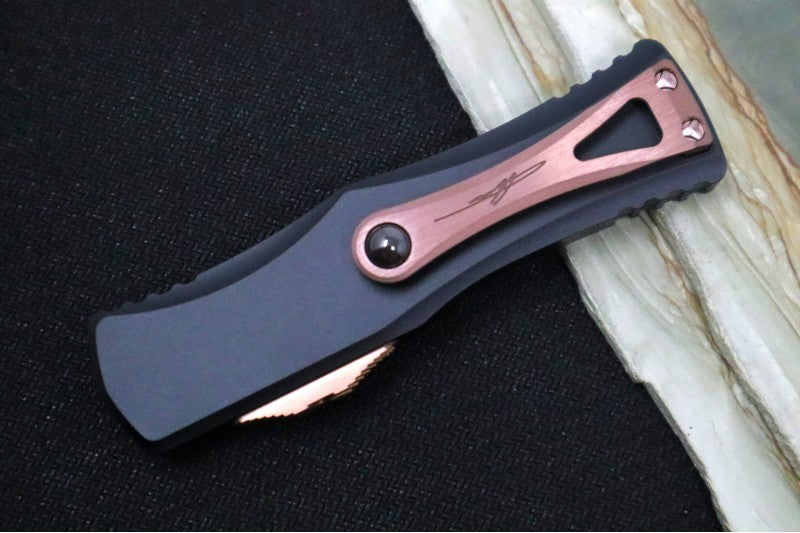 Microtech Hera Signature Series OTF - Dagger Style with Full Serrates / PVD Rose Gold Finish / Black Aluminum Handle 702-3PVDRGS