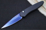 Pro Tech Newport Auto - Black Aluminum Handle / CPM-S35VN Steel / Sapphire Finish / Abalone Push Button 3407-SB - Northwest Knives