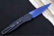 Pro Tech Newport Auto - Black Aluminum Handle / CPM-S35VN Steel / Sapphire Finish / Abalone Push Button 3407-SB - Northwest Knives