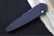 Pro Tech Newport Auto - Black Aluminum Handle / CPM-S35VN Steel / Sapphire Finish / Abalone Push Button 3407-SB - Northwest Knives