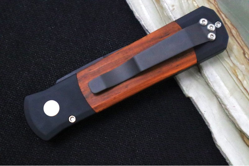 Pro Tech Godson Auto - Black Handle w/ Cocobolo Wood Insert - 154CM Black Blade 704