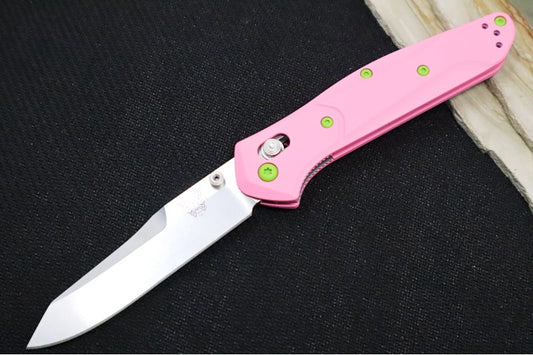 Benchmade 940-2 Osborne The Joker Custom - Pink Sherbet Cerakote G-10 Handle / Lime Green Clip / Satin Reverse Tanto CPM-S30V Blade
