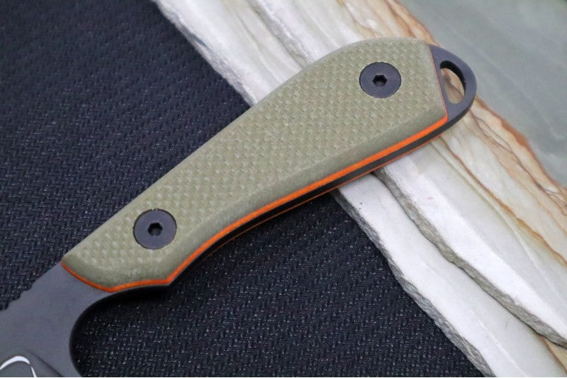 White River Knives Backpacker Pro - OD Green & Orange G10 Handle / CPM-S35VN / Black IonBond Coating WRM1-TGO-CBI