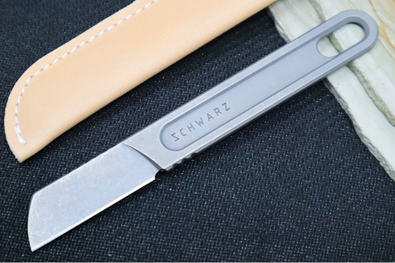 Schwarz Designs Scalpel+ - Magnacut Blade / Stonewash Finish / Natural Leather Sheath