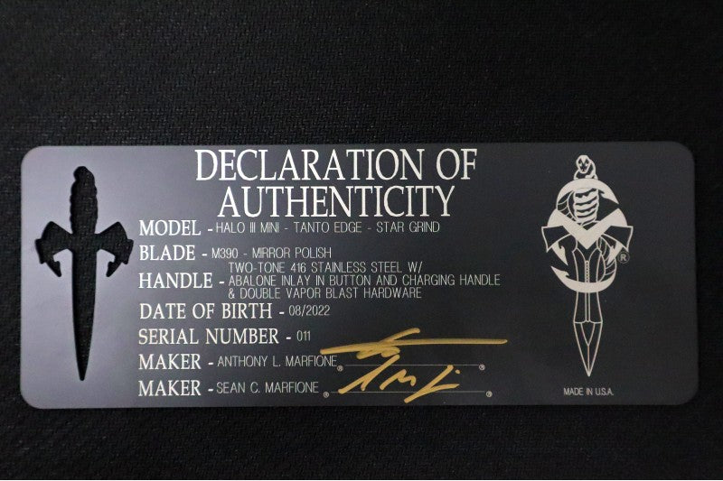 Authenticity Card For Microtech Marfione | Northwest Knives 