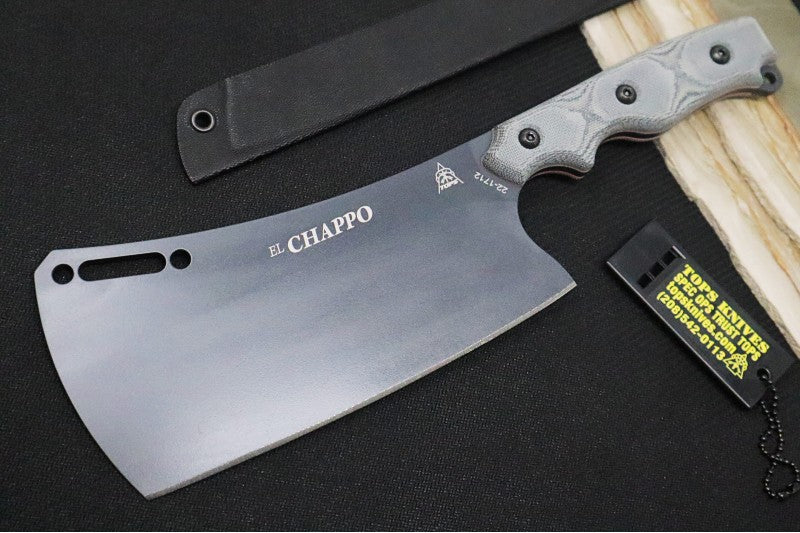 Tops El Chappo Sniper Gray - 1095 Steel / Black Canvas Micarta Handle / Black Kydex Sheath ECHA-02 - Northwest Knives