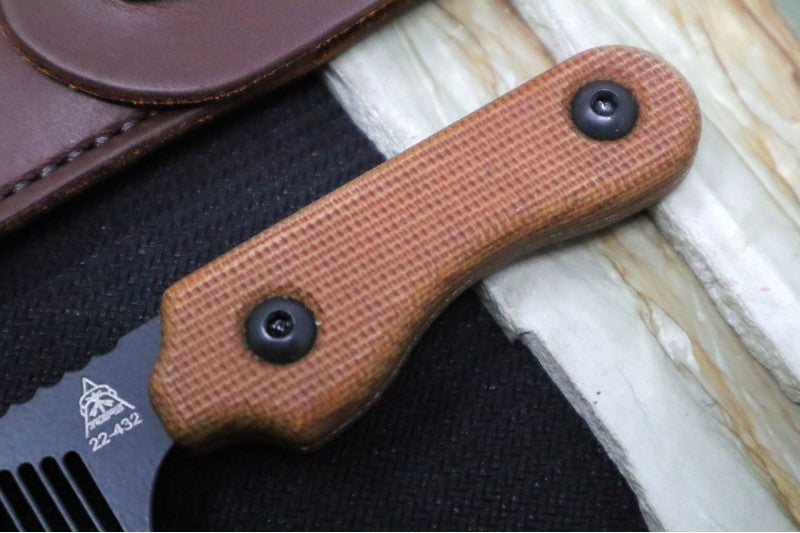 Tops Tac-Rake Beard Comb - Tan Canvas Micarta / Brown Leather Sheath TRAK-01