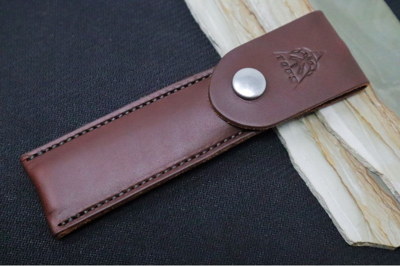 Tops Tac-Rake Beard Comb - Tan Canvas Micarta / Brown Leather Sheath TRAK-01 - Northwest Knives