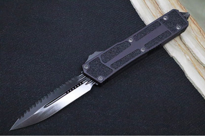 Microtech Scarab II OTF Signature Series - Shadow DLC Finished Blade / Dagger Style with a Full Serrate / Aluminum Black Handle / DLC Hardware 280-3DLCTSH