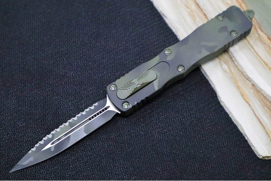 Microtech Dirac Signature Series OTF - Double Edge with a Full Serrate / OD Green Camo Blade & Handle 225-3OCS