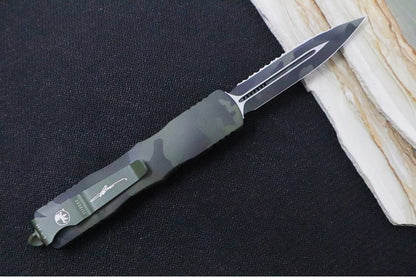 Microtech Dirac Signature Series OTF - Double Edge with a Full Serrate / OD Green Camo Blade & Handle 225-3OCS