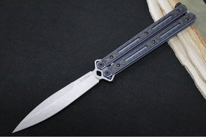 Kershaw Balisong | Blue Titanium & Black Carbon Fiber Handle | Northwest Knives