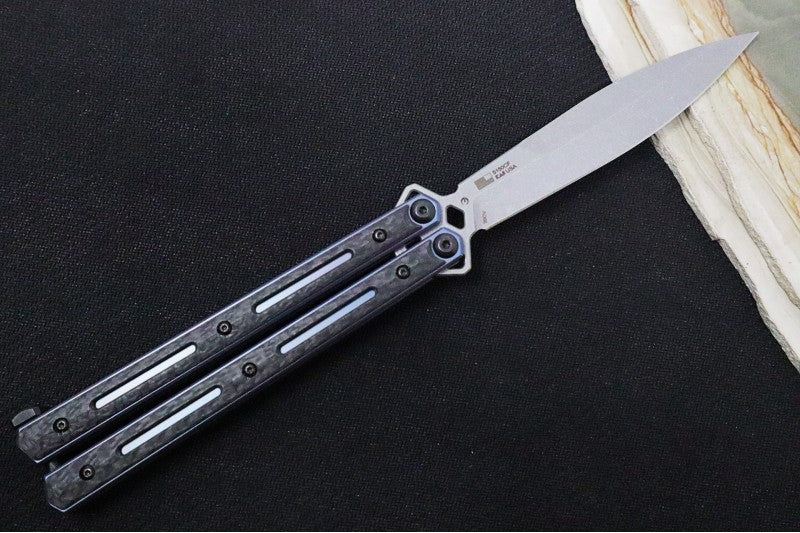 Kershaw Lucha Balisong Knife | Spear Point Blade | Blue Titanium & Black Carbon Fiber Handle | Northwest Knives
