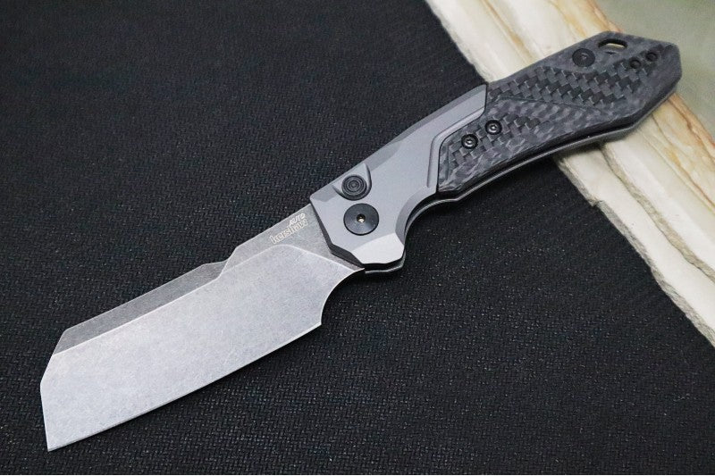 Kershaw Launch 14 Auto - Cleaver Style / 154CM Blackwash Blade / Grey Aluminum Handle with Carbon Fiber