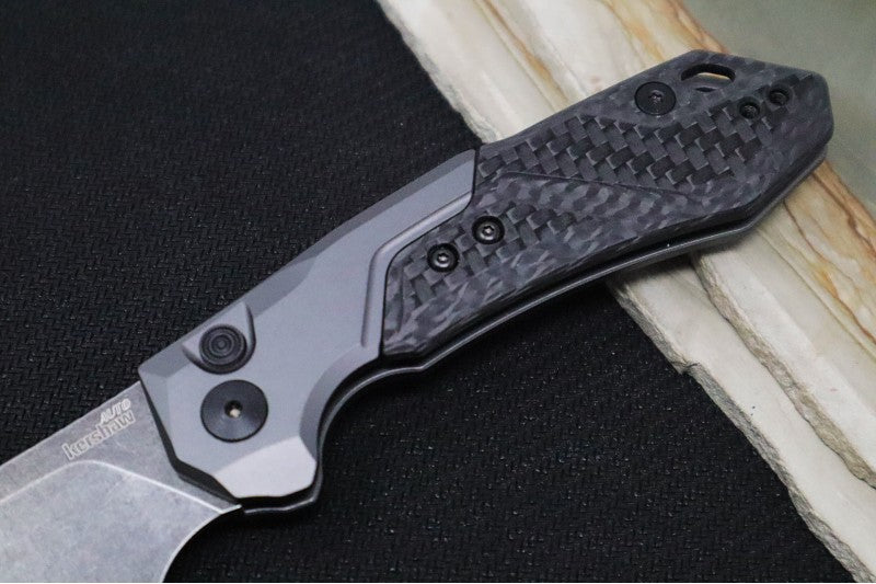 Kershaw Launch 14 Auto - Cleaver Style / 154CM Blackwash Blade / Grey Aluminum Handle with Carbon Fiber