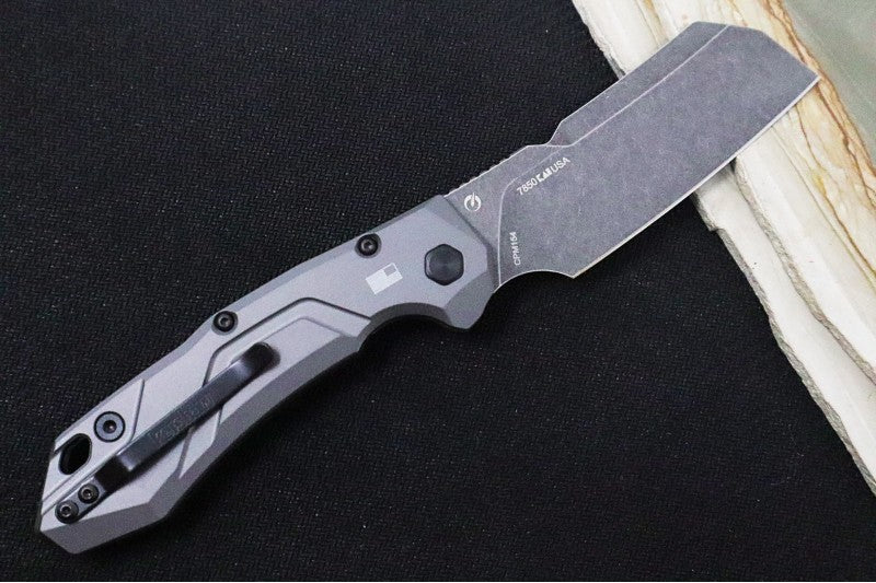 Kershaw Launch 14 Auto - Cleaver Style / 154CM Blackwash Blade / Grey Aluminum Handle with Carbon Fiber