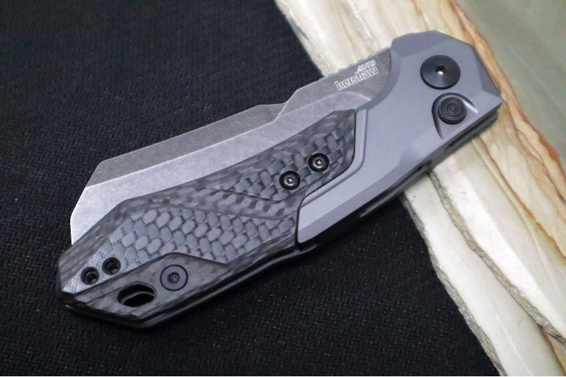 Kershaw Launch 14 Auto - Cleaver Style / 154CM Blackwash Blade / Grey Aluminum Handle with Carbon Fiber