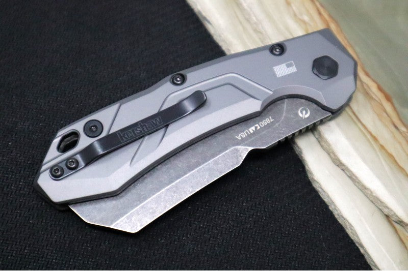 Kershaw Launch 14 Auto - Cleaver Style / 154CM Blackwash Blade / Grey Aluminum Handle with Carbon Fiber