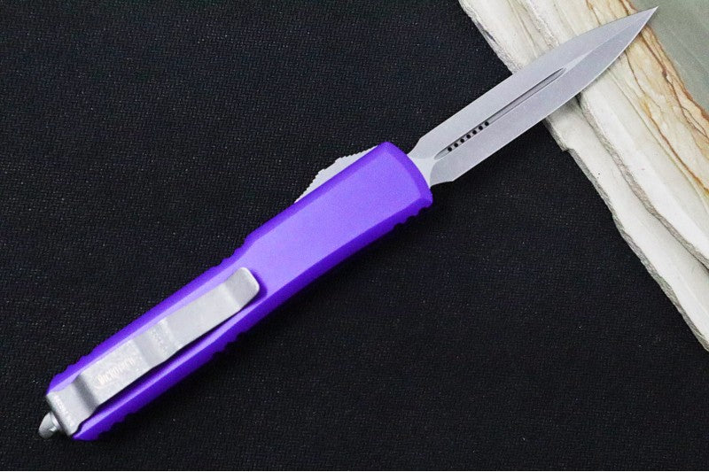 Microtech Ultratech OTF - Apocalyptic Finish / Dagger Blade / Purple Aluminum Handle 122-10APPU